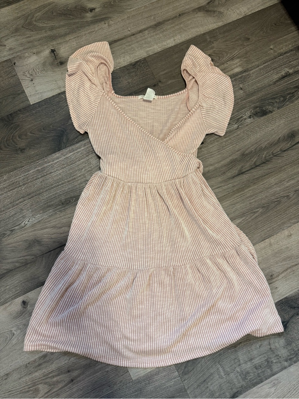 Blush Pink Ribbed Wrap Midi Dress